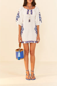 Robe courte Off-White Embroidery en lin - Blanc