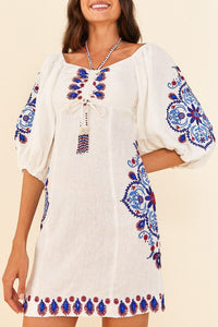Robe courte Off-White Embroidery en lin - Blanc