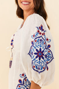 Robe courte Off-White Embroidery en lin - Blanc