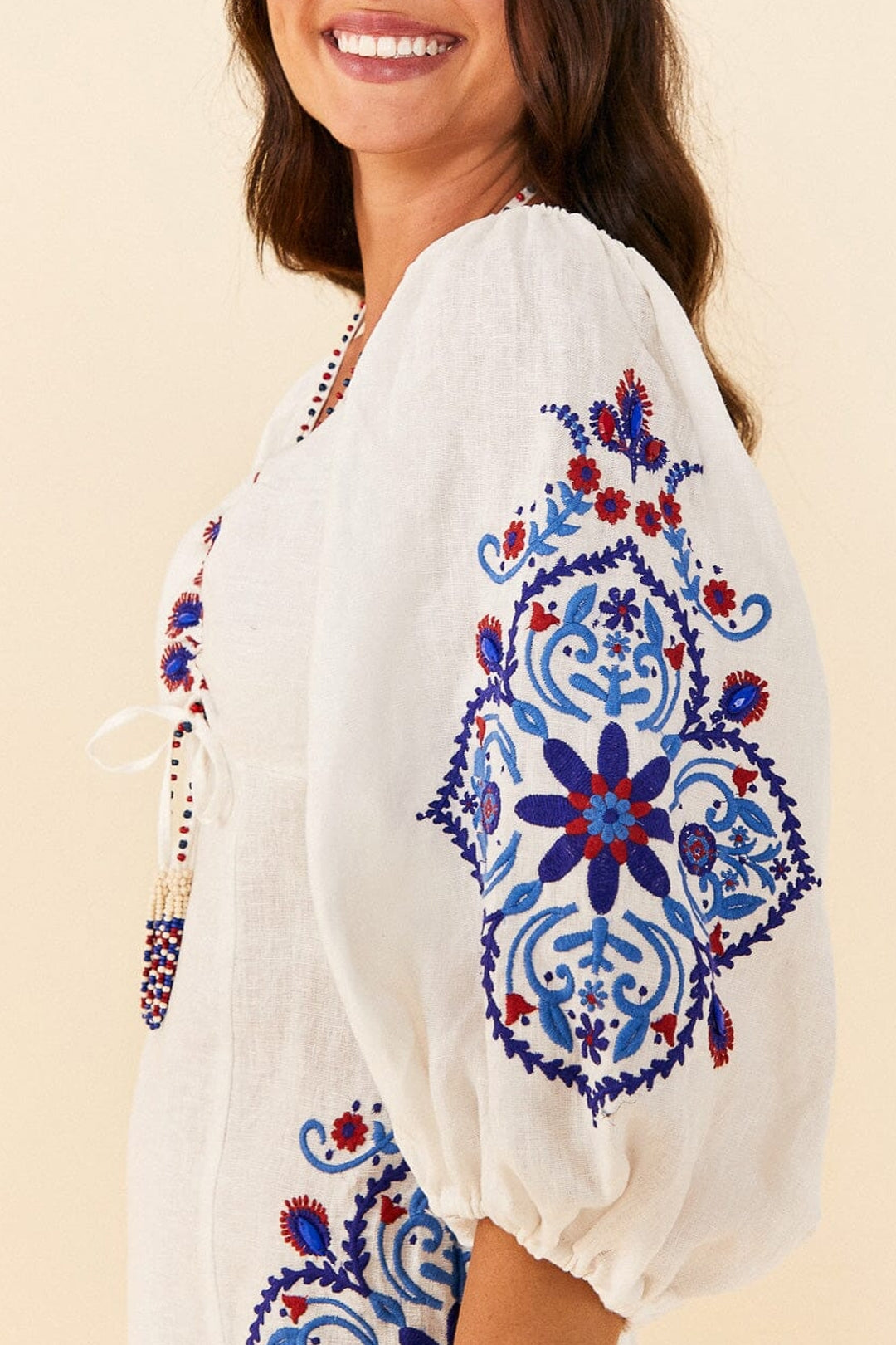 Robe courte Off-White Embroidery en lin - Blanc