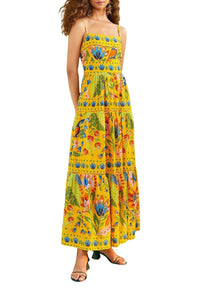 Robe longue Summer Garden en coton - Jaune