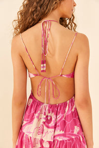 Robe longue Tropical Groove Pink en coton - Rose