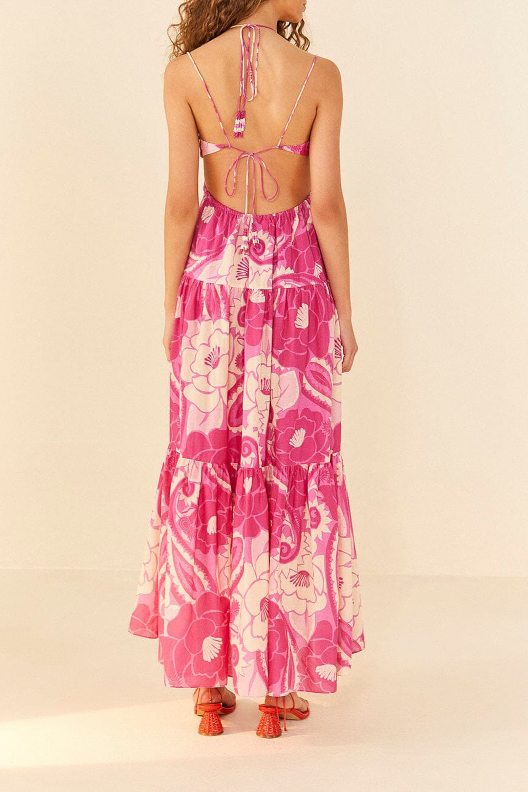 Robe longue Tropical Groove Pink en coton - Rose