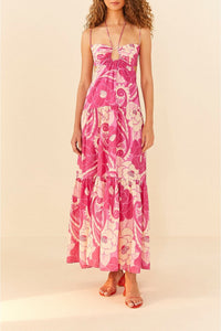 Robe longue Tropical Groove Pink en coton - Rose