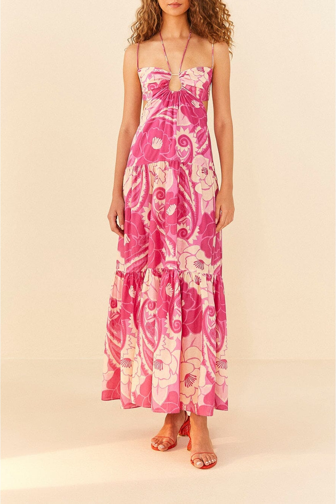 Robe longue Tropical Groove Pink en coton - Rose