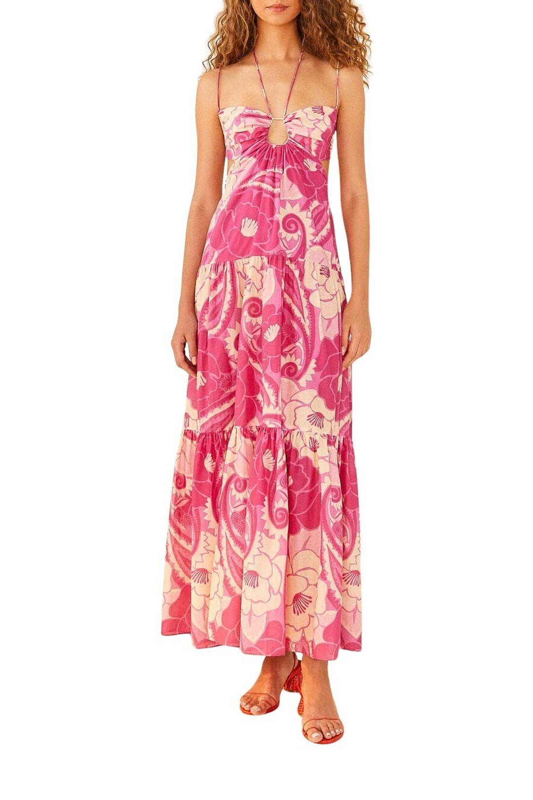 Robe longue Tropical Groove Pink en coton - Rose
