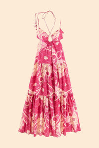 Robe longue Tropical Groove Pink en coton - Rose