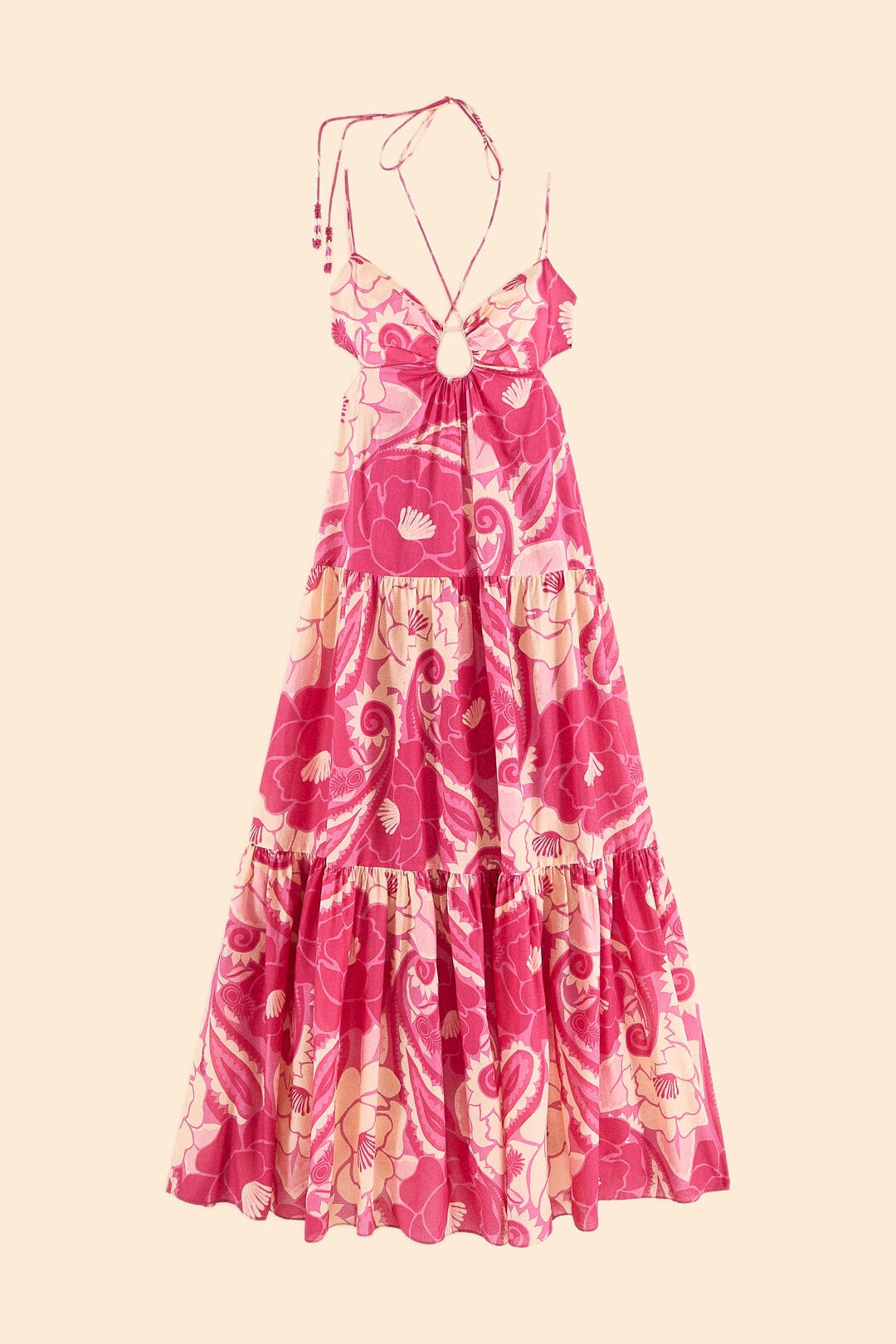 Robe longue Tropical Groove Pink en coton - Rose