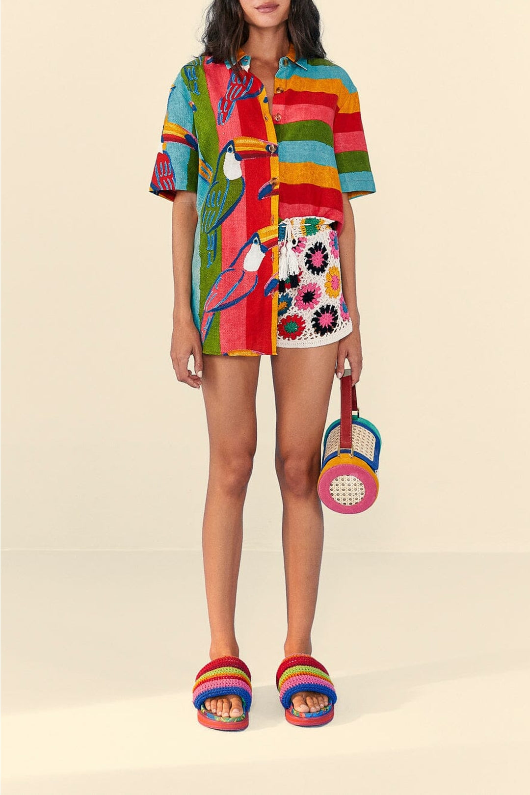 Short Multi Circles en crochet en coton - Multicolore