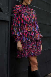 Robe courte à volants Léopards irisés - Violet
