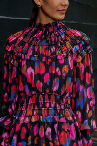 Robe courte à volants Léopards irisés - Violet