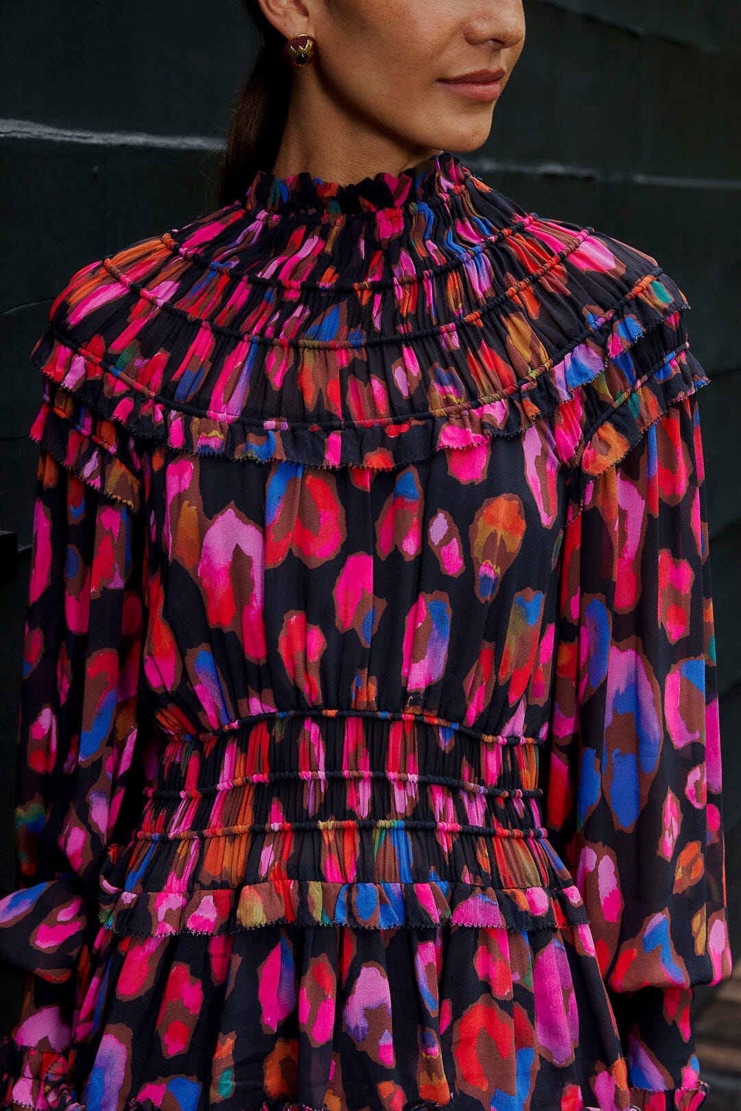 Robe courte à volants Léopards irisés - Violet