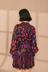 Robe courte à volants Léopards irisés - Violet