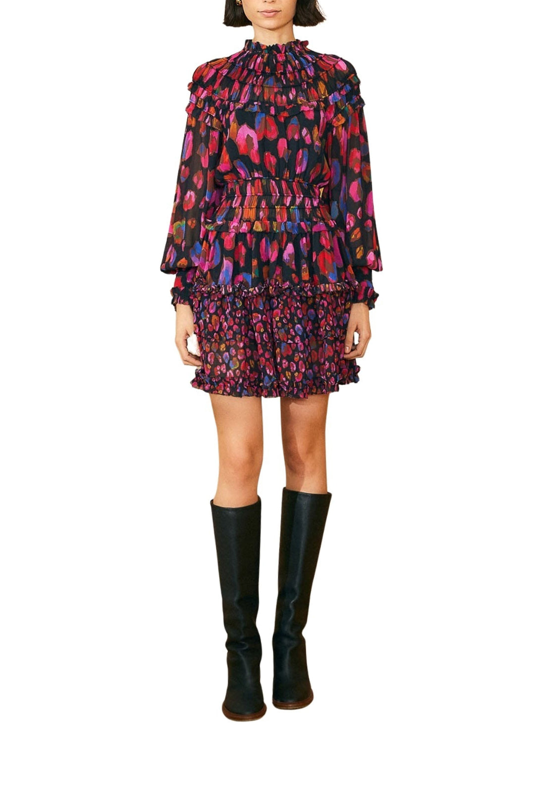 Robe courte à volants Léopards irisés - Violet