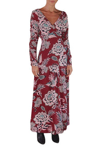 Robe longue Pineapple Inspiration col V - Bordeaux