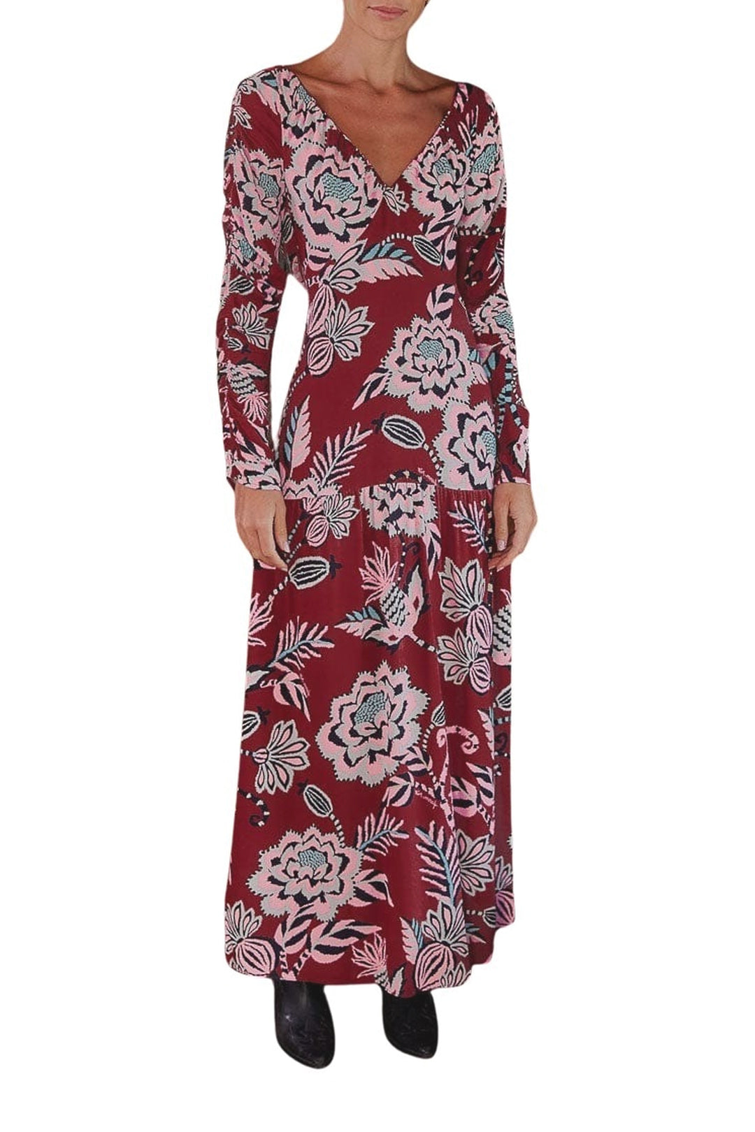 Robe longue Pineapple Inspiration col V - Bordeaux