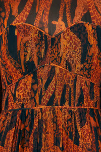 Robe longue Giraffes à manches bouffantes - Marron
