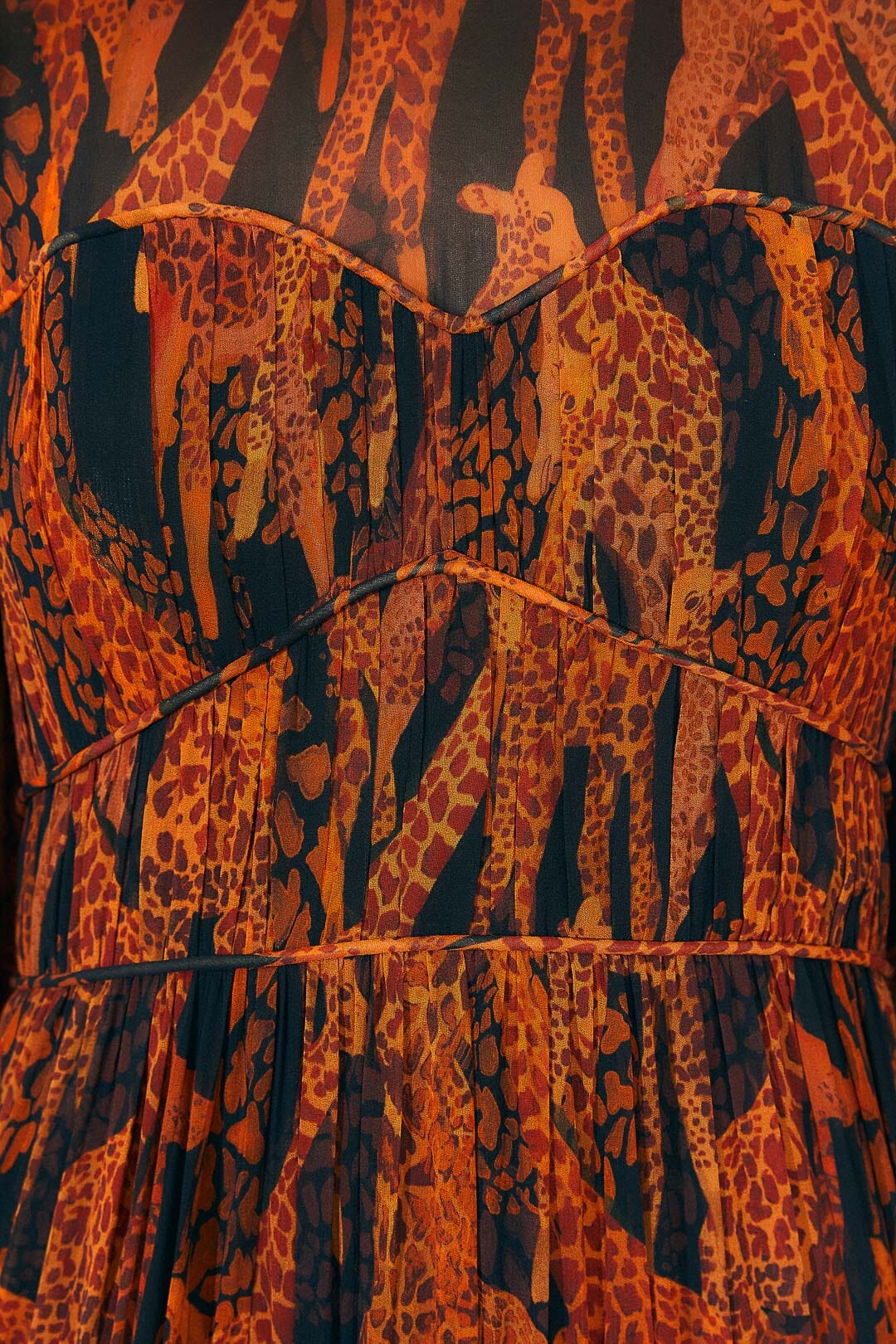 Robe longue Giraffes à manches bouffantes - Marron