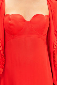 Robe midi à manches longues et encolure en cœur en coton - Rouge
