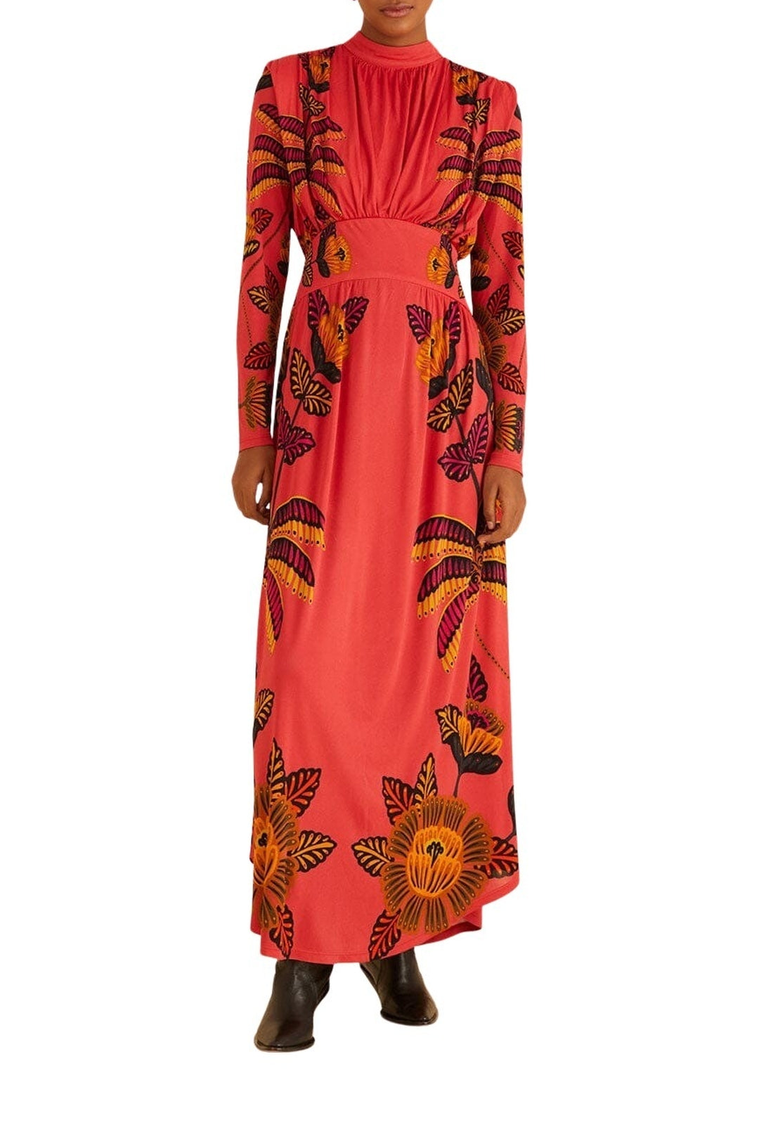 Robe longue Living Bloom Blush à col montant - Rose