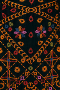 Robe courte à manches bouffantes en velours côtelé brodé - Marron
