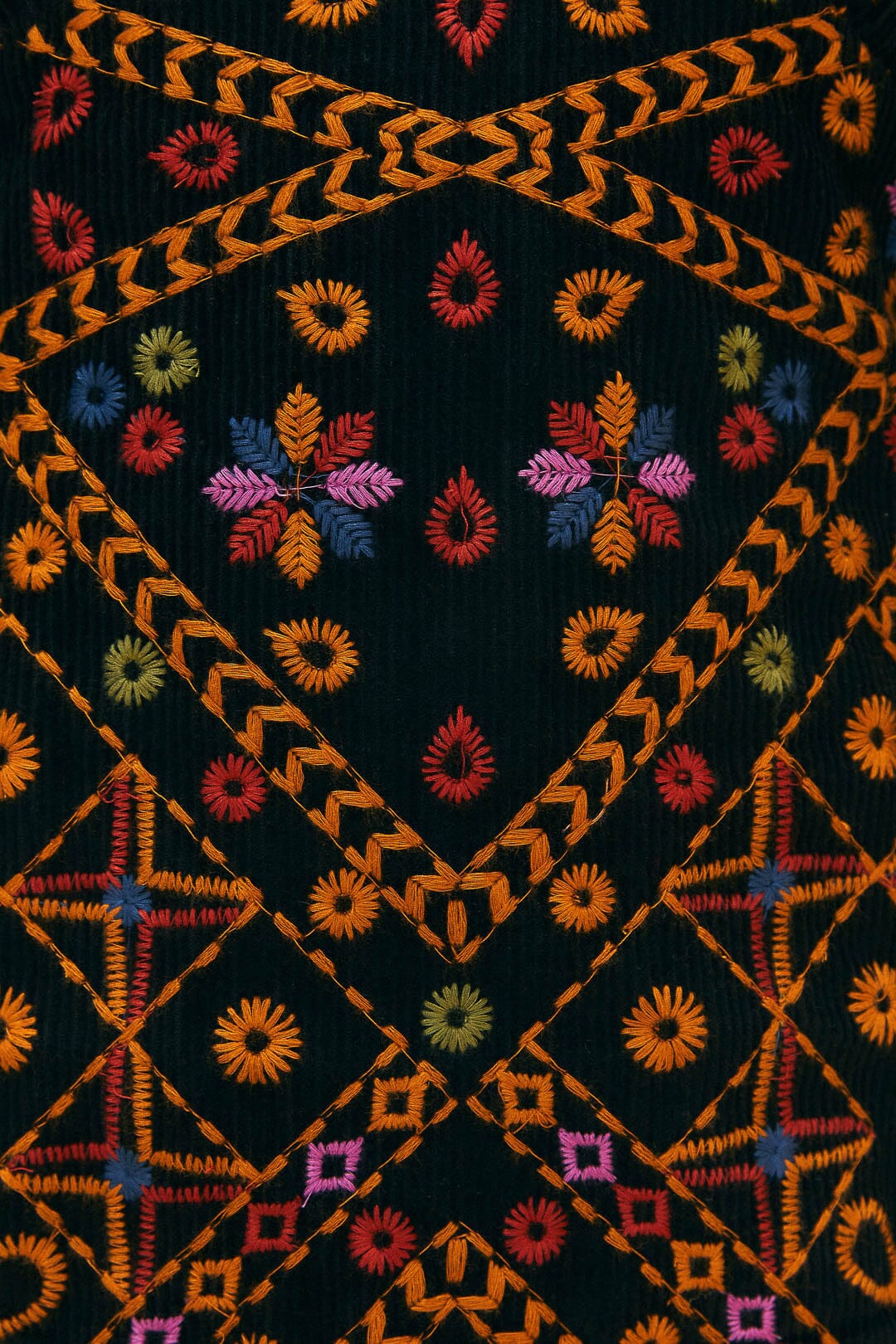 Robe courte à manches bouffantes en velours côtelé brodé - Marron
