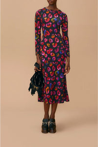 Robe midi Léopards irisés àmanches longues - Violet