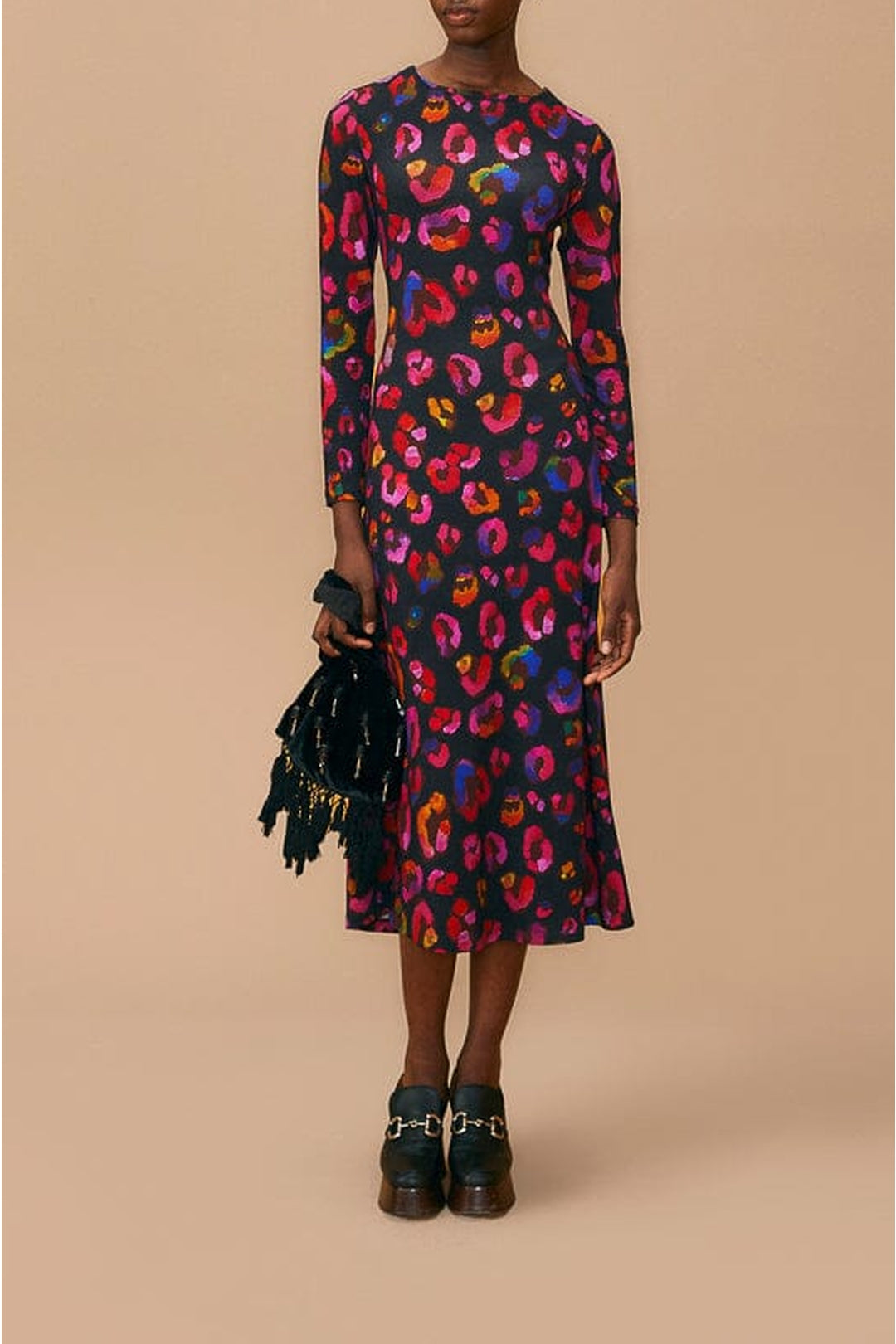 Robe midi Léopards irisés àmanches longues - Violet