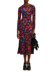 Robe midi Léopards irisés àmanches longues - Violet