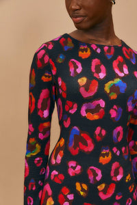 Robe midi Léopards irisés àmanches longues - Violet