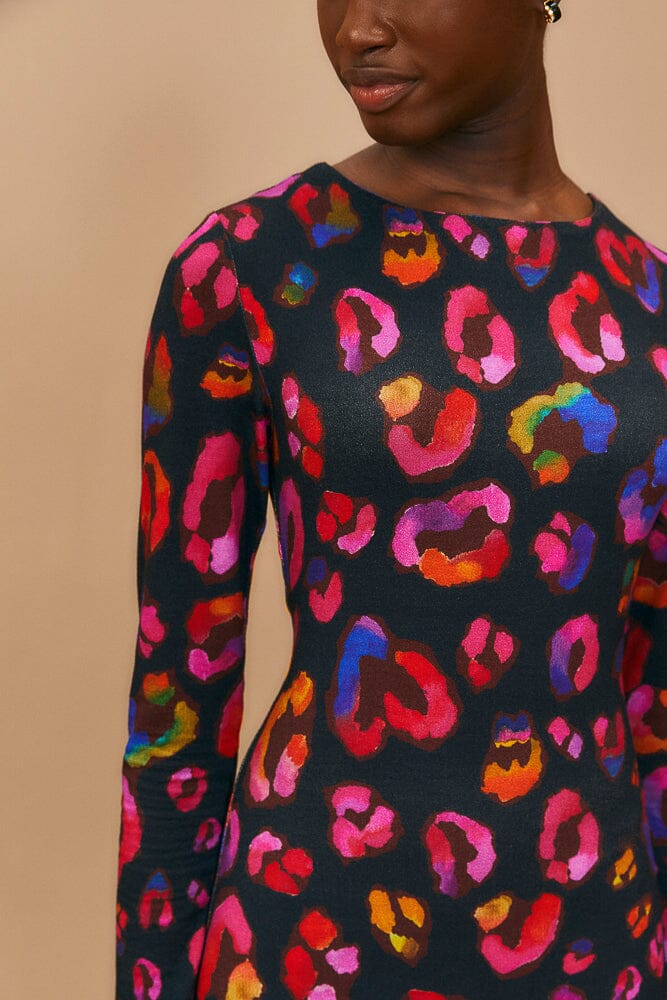 Robe midi Léopards irisés àmanches longues - Violet
