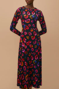 Robe midi Léopards irisés àmanches longues - Violet