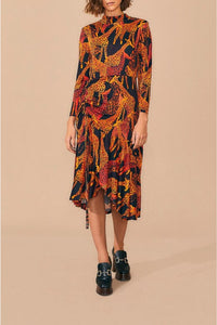 Robe midi fendue Girafes - Orange