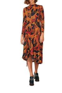 Robe midi fendue Girafes - Orange