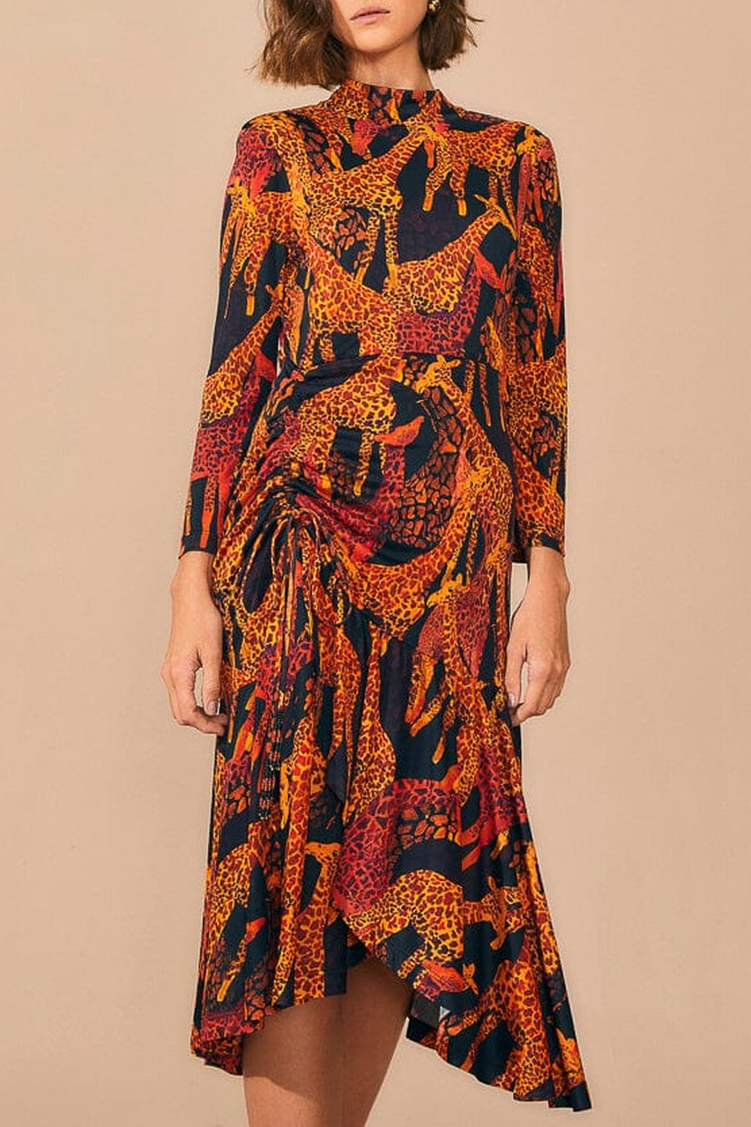 Robe midi fendue Girafes - Orange