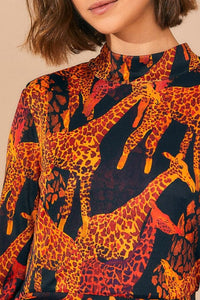 Robe midi fendue Girafes - Orange