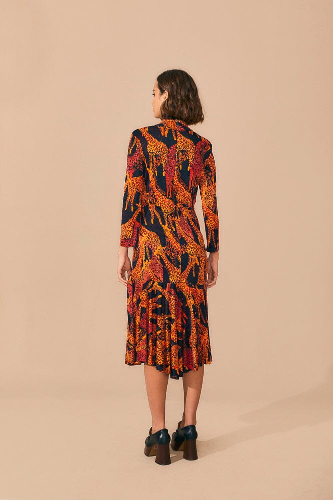 Robe midi fendue Girafes - Orange