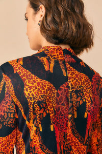 Robe midi fendue Girafes - Orange