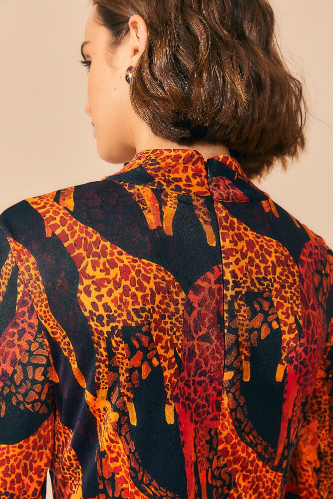 Robe midi fendue Girafes - Orange