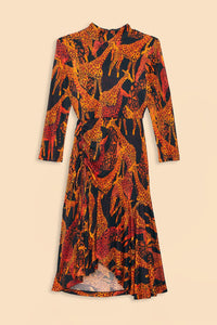 Robe midi fendue Girafes - Orange