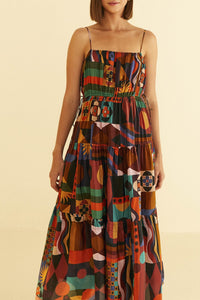 Robe longue sans manches aux formes Tropicales - Orange
