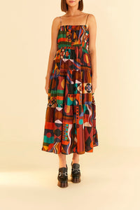 Robe longue sans manches aux formes Tropicales - Orange