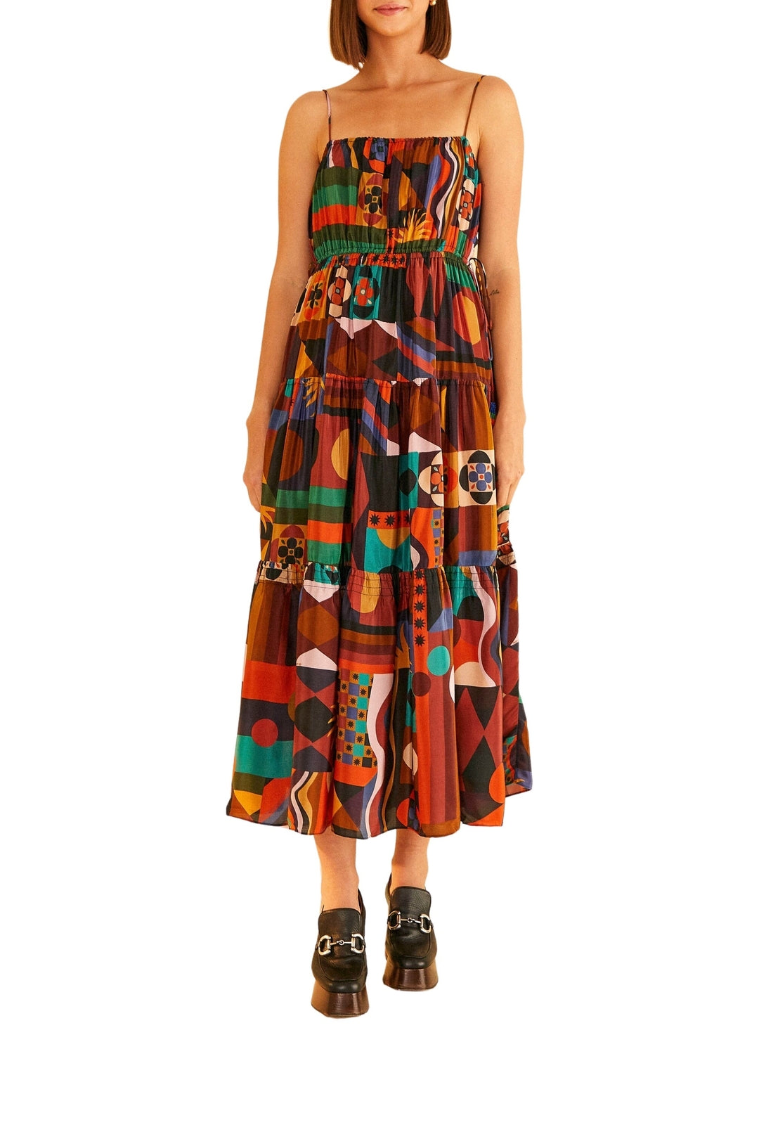 Robe longue sans manches aux formes Tropicales - Orange