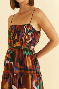 Robe longue sans manches aux formes Tropicales - Orange