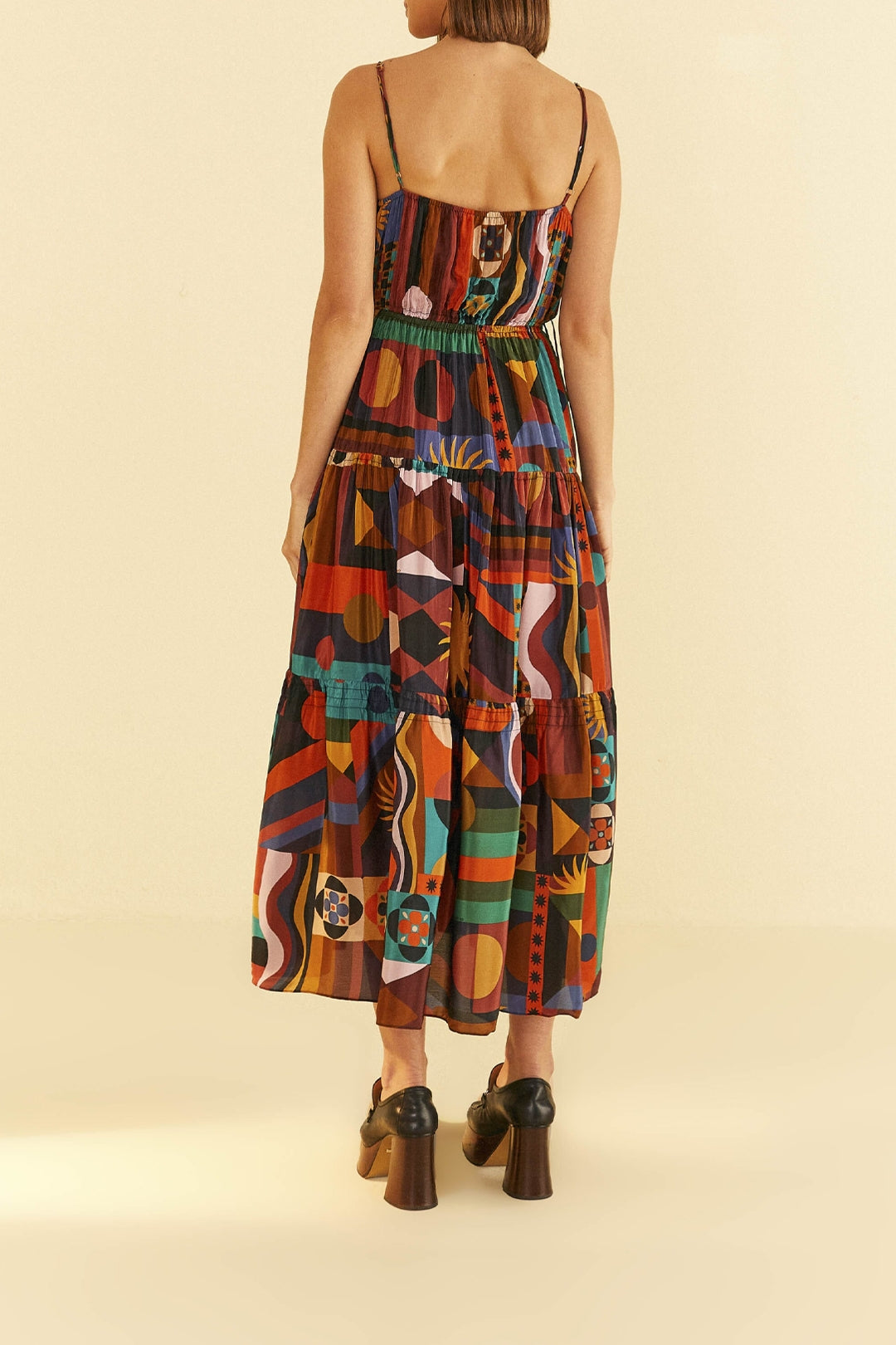 Robe longue sans manches aux formes Tropicales - Orange
