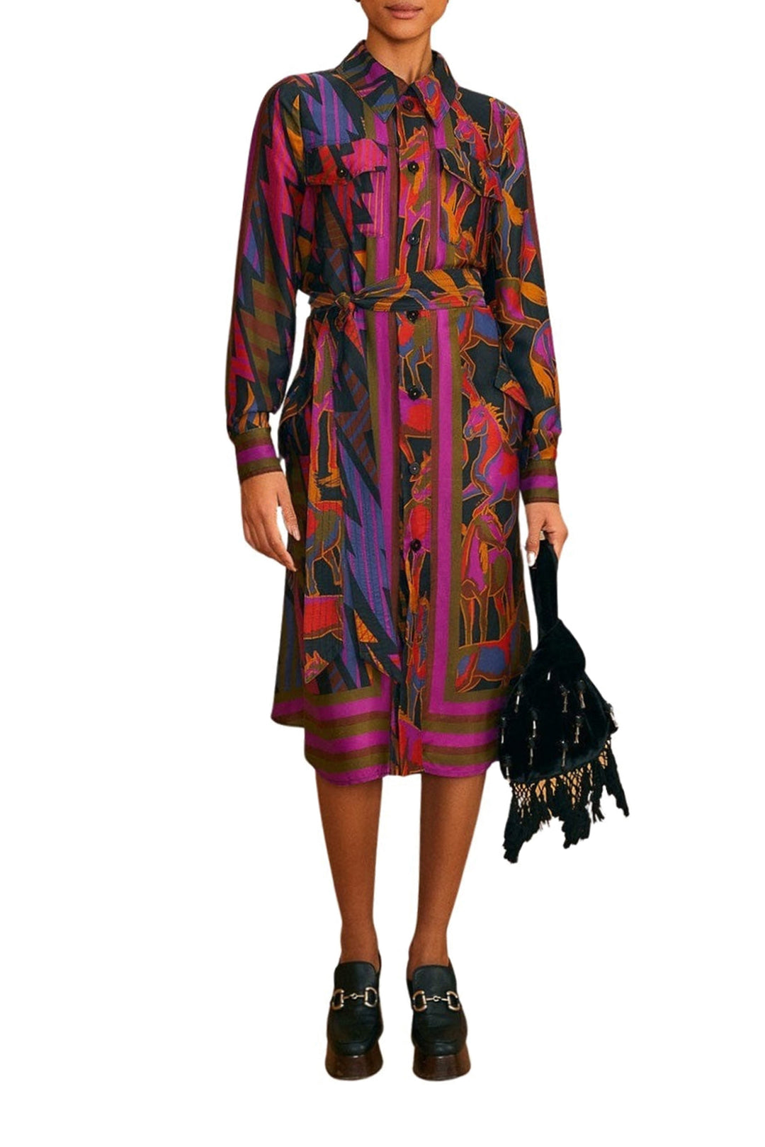 Robe midi à motifs de chevaux sauvages - Violet