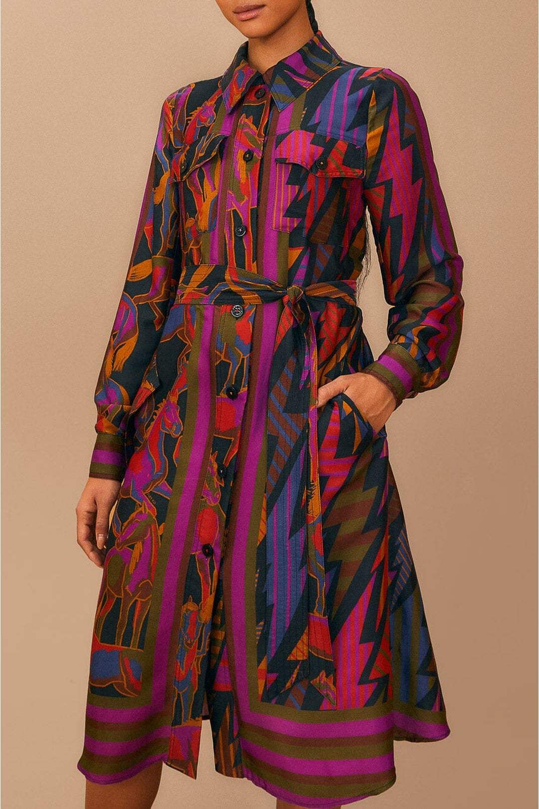 Robe midi à motifs de chevaux sauvages - Violet