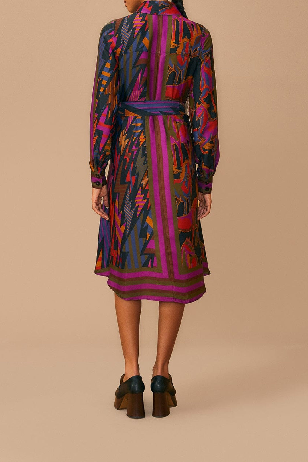 Robe midi à motifs de chevaux sauvages - Violet