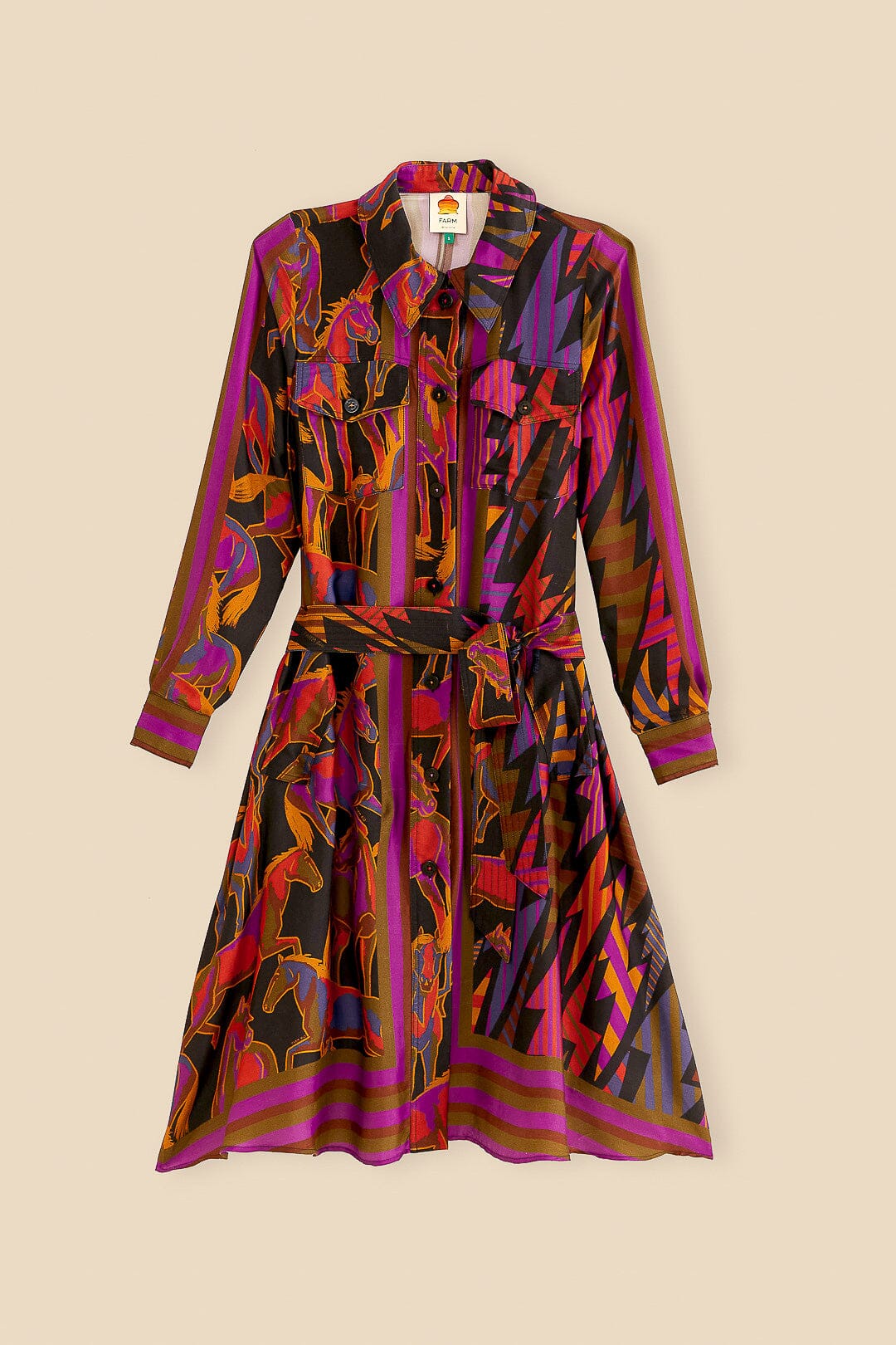 Robe midi à motifs de chevaux sauvages - Violet