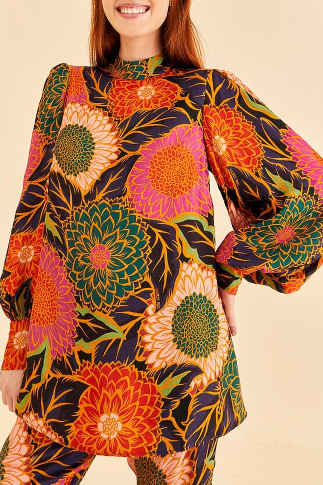 Blouse Vintage Garden en satin - Orange